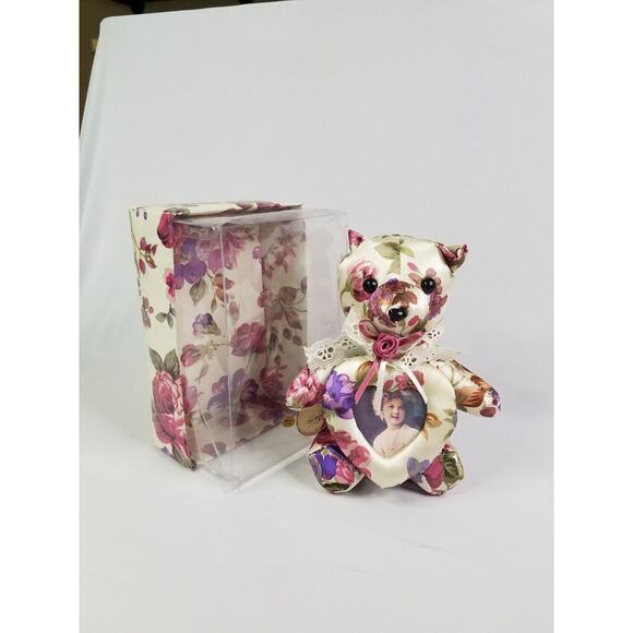 VTG 80's Secret Scents By Once Upon A Rose Floral Fabric Teddy Bear/Pic Frame NY - Picture 3 of 11